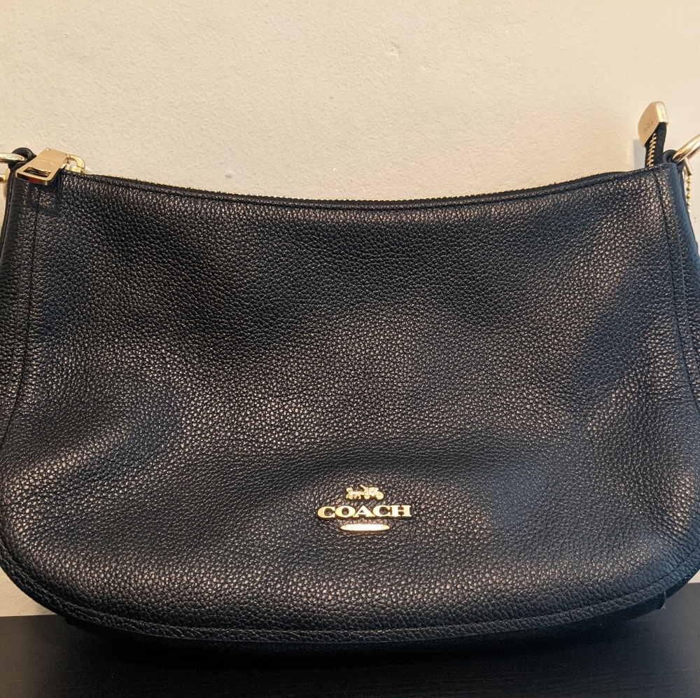 Coach Chelsea Black Pebble Leather Shoulder Bag.